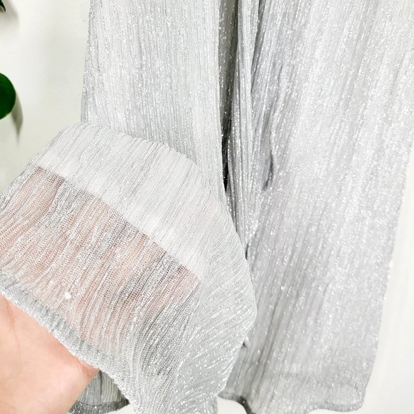 WORTHINGTON Silver Sparkle Halter Top LARGE Tie Neck Holiday Glitter Sleeveless - Picture 6 of 10